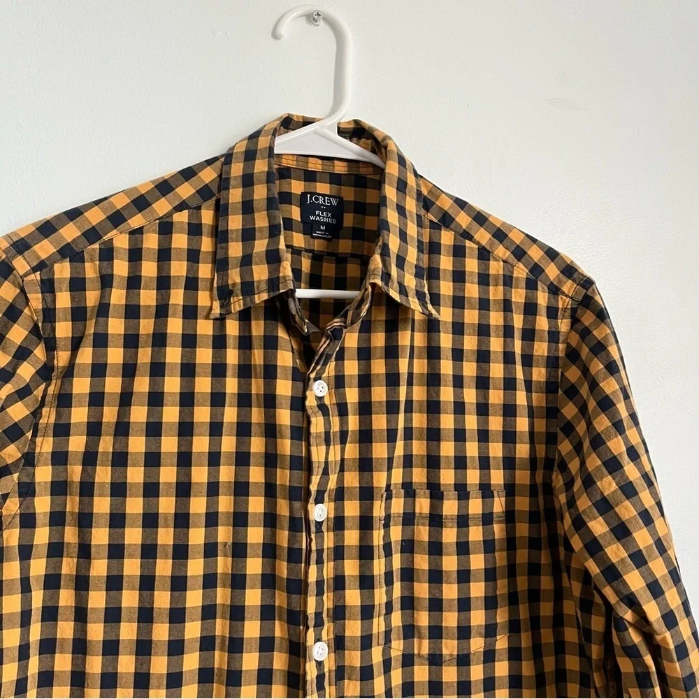 J. Crew • Men’s Yellow Navy Flex Washed Plaid Gingham Button Down Shirt